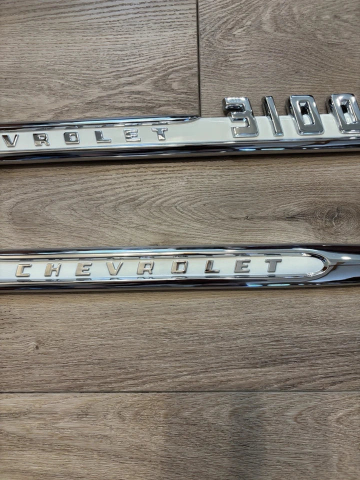 NEW 1955 Second Series Chevrolet Truck Show Chrome 3100 Fender Emblems PR USA