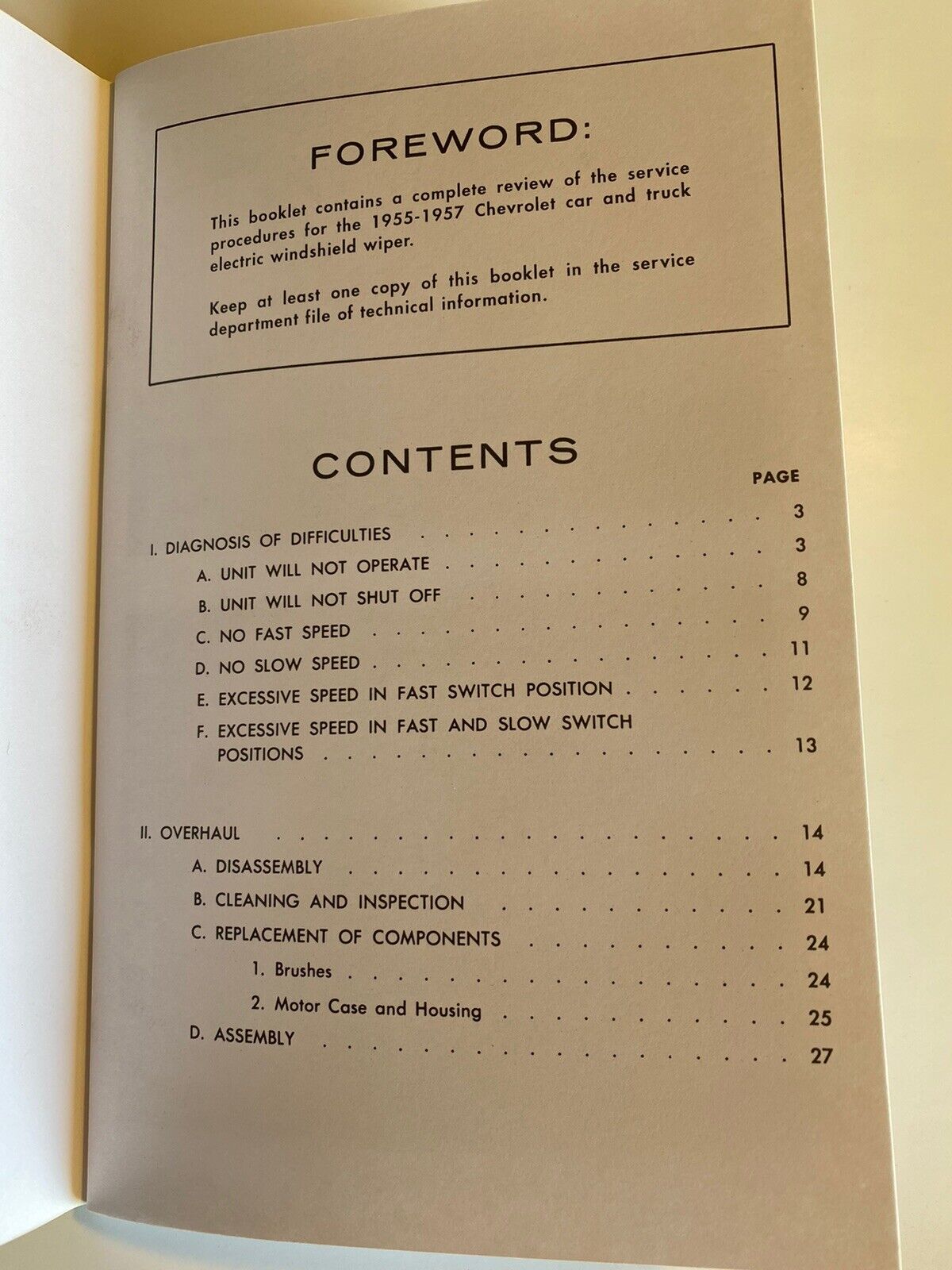 1955-1957 Chevy Electric Windshield Wiper Service Repair Book New