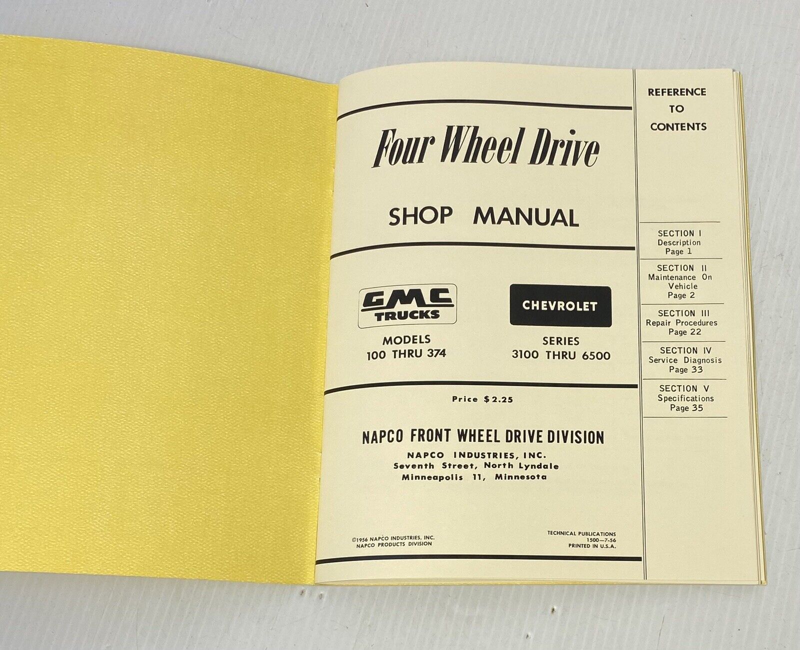 Manuals: Shop Manual 1955-1959 NAPCO Chevy GMC Truck Half 3/4 1 And 2 Ton