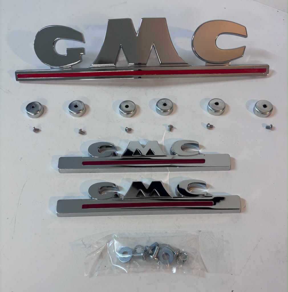 1947 - 1954 GMC Grill Hood Truck front Emblem Plate 3 Pc