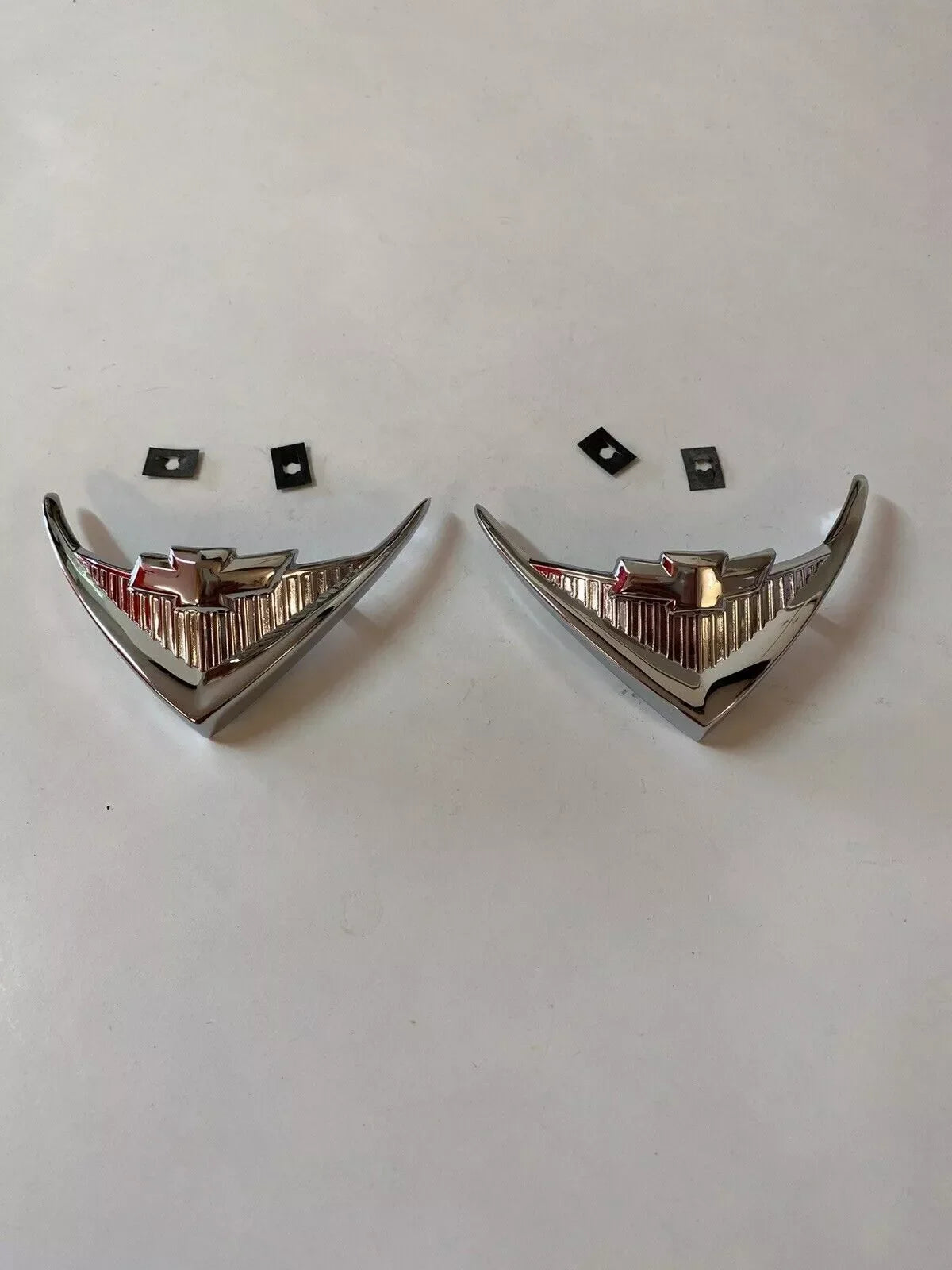 1956 CHEVY NOMAD SHOW CHROME V-8 EMBLEMS UNDER TAIL LAMPS