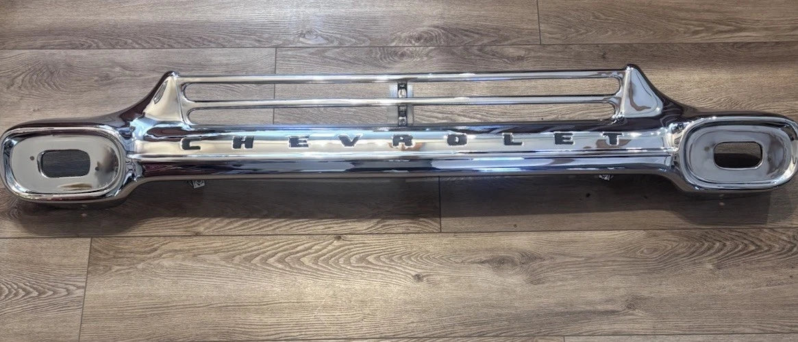 1958 1959 Chevy Pickup Truck Front Grille Chrome Metal "CHEVROLET" With Brackets