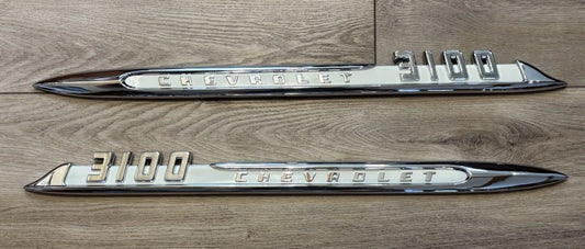 NEW 1955 Second Series Chevrolet Truck Show Chrome 3100 Fender Emblems PR USA