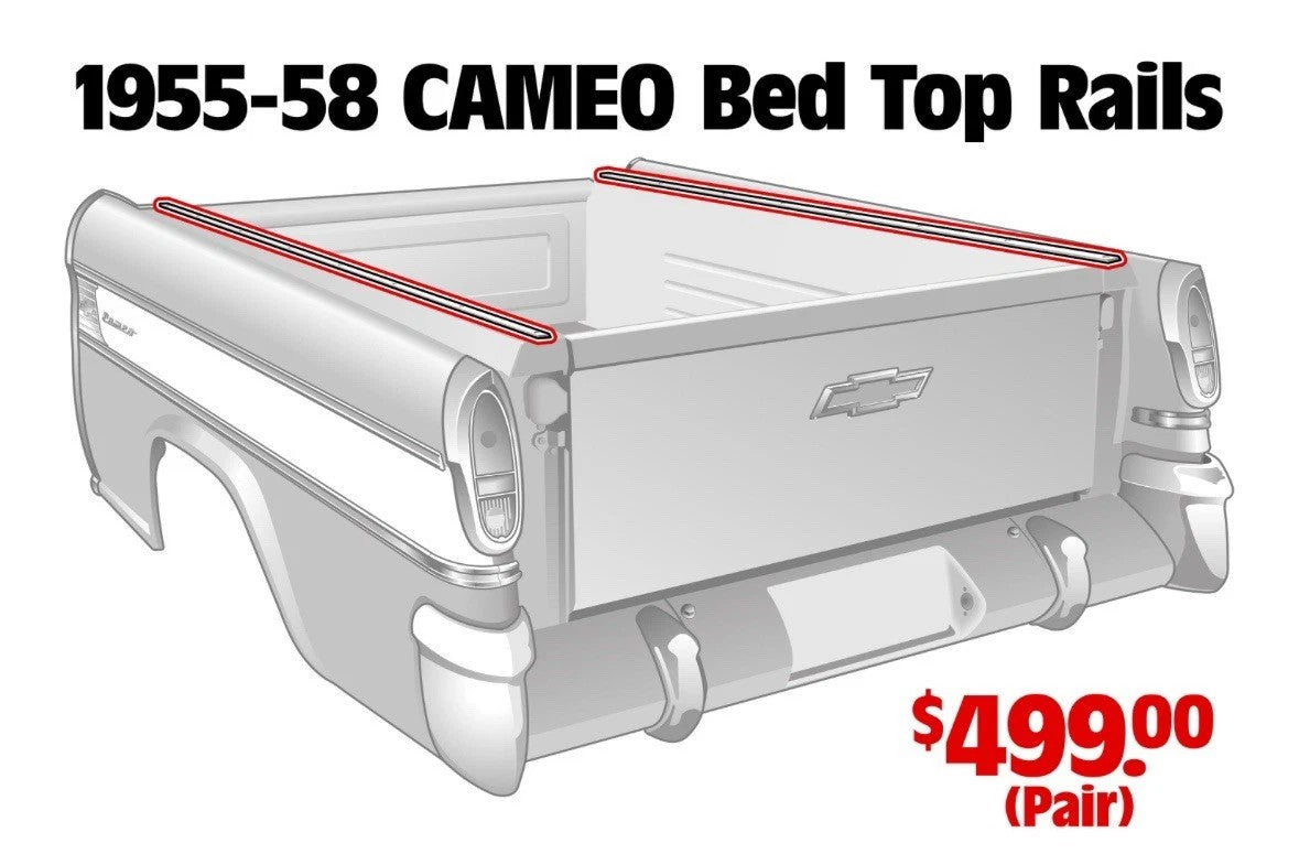 NEW 1955 - 1958 CHEVY CAMEO TRUCK STAINLESS STEEL TOP BED MOLDING Show
