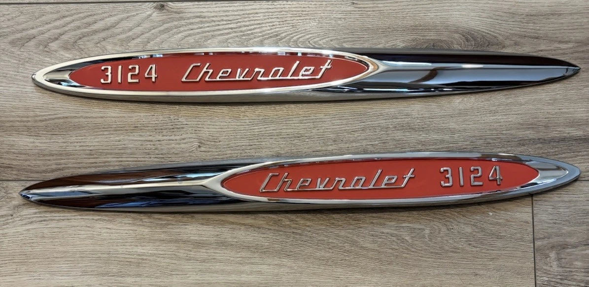 NEW Fender Emblems Pair CHEVROLET 3124 1957 Chevy Cameo Pickup USA Made My Tooling