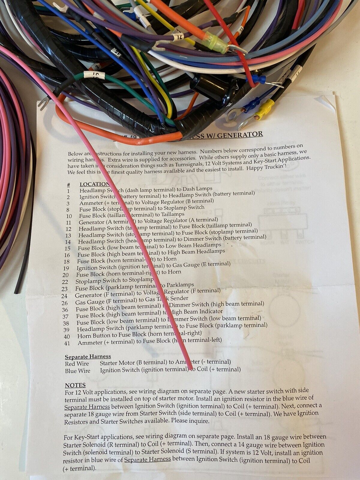 1950 - 1952 Chevy GMC Truck All Models USA Complete Correct Wiring Harness Gen Kit