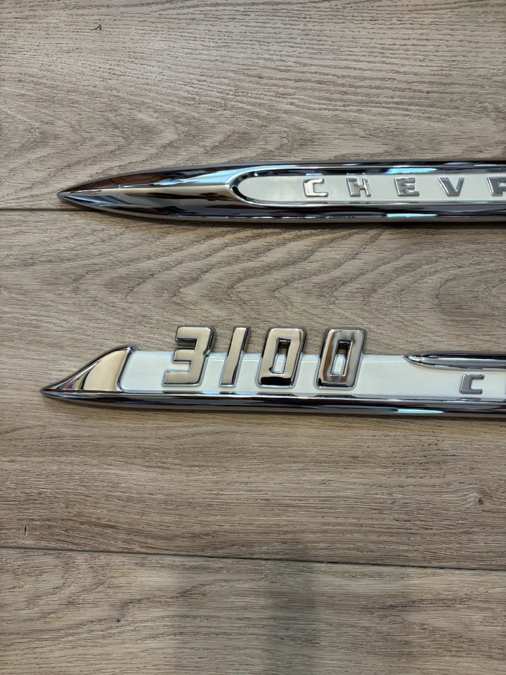 NEW 1955 Second Series Chevrolet Truck Show Chrome 3100 Fender Emblems PR USA