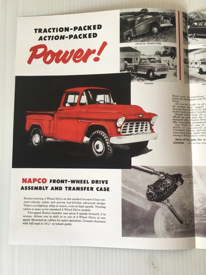 New Sales Price Brochure 1955 1956 NAPCO Chevy GMC Truck Half 3/4 1 And 2 Ton