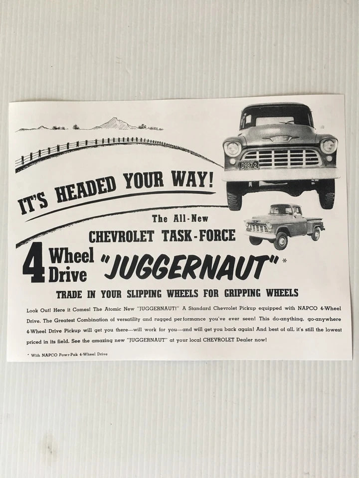 New Sales Price Brochure 1955 1956 NAPCO Chevy GMC Truck Half 3/4 1 And 2 Ton