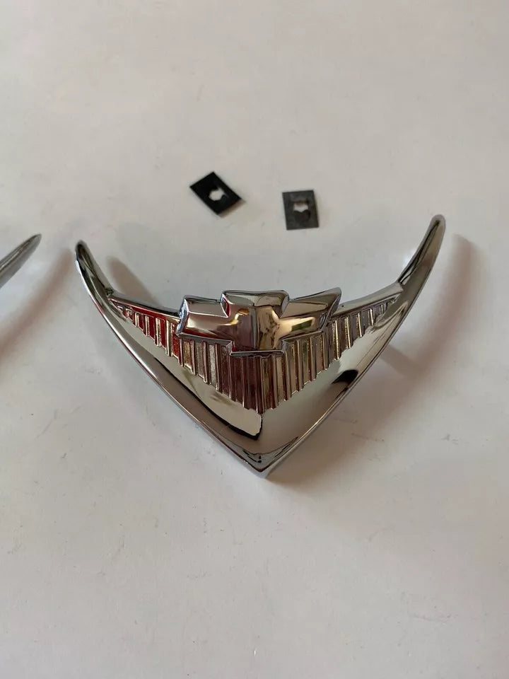 1956 CHEVY NOMAD SHOW CHROME V-8 EMBLEMS UNDER TAIL LAMPS