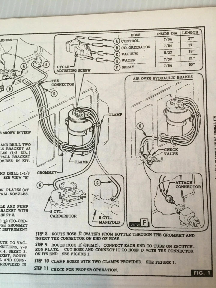 NEW 1958 1959 Chevy GMC Truck Windshield Washer Hose Kit With Push Button Wipers