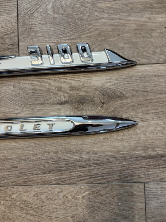NEW 1955 Second Series Chevrolet Truck Show Chrome 3100 Fender Emblems PR USA