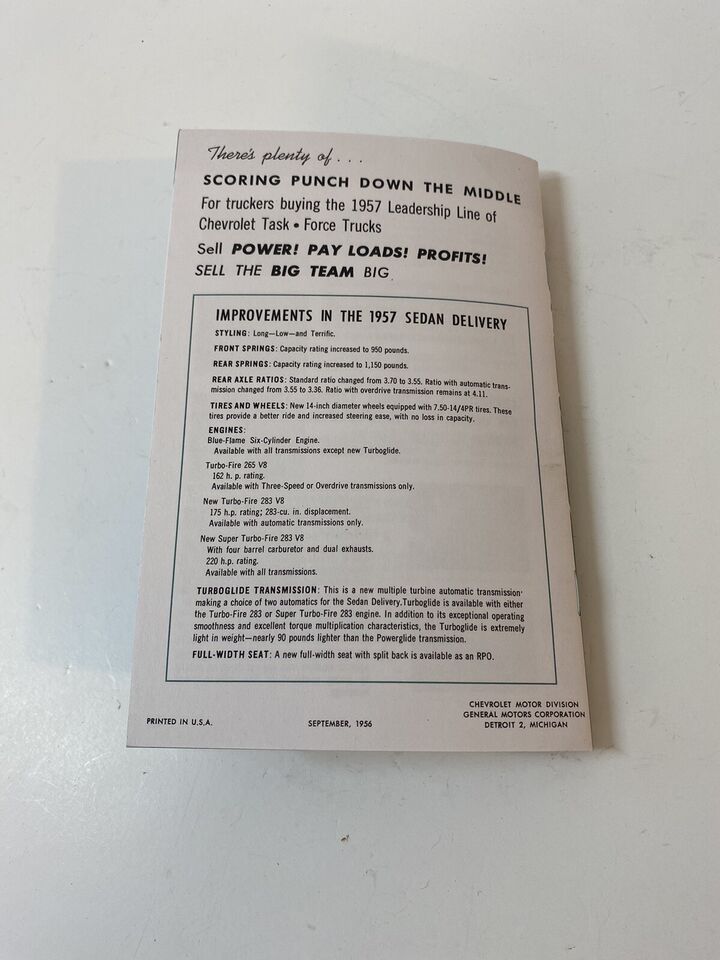 Chevy New Features Accessory Booklet 1957 Task Force Trucks Cameo Trucks 32 Page