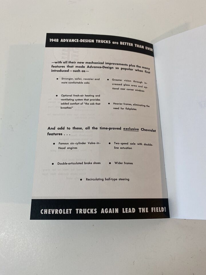 Chevy New Features Booklet 1948 Truck Spotlight Advance Design Trucks