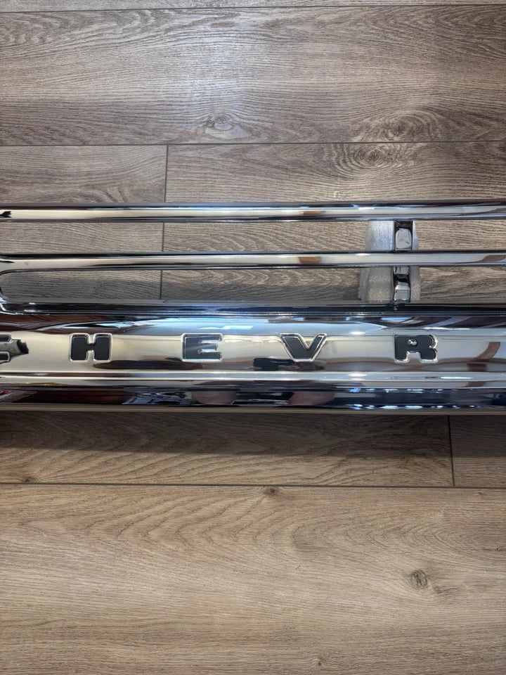 1958 1959 Chevy Pickup Truck Front Grille Chrome Metal "CHEVROLET" With Brackets