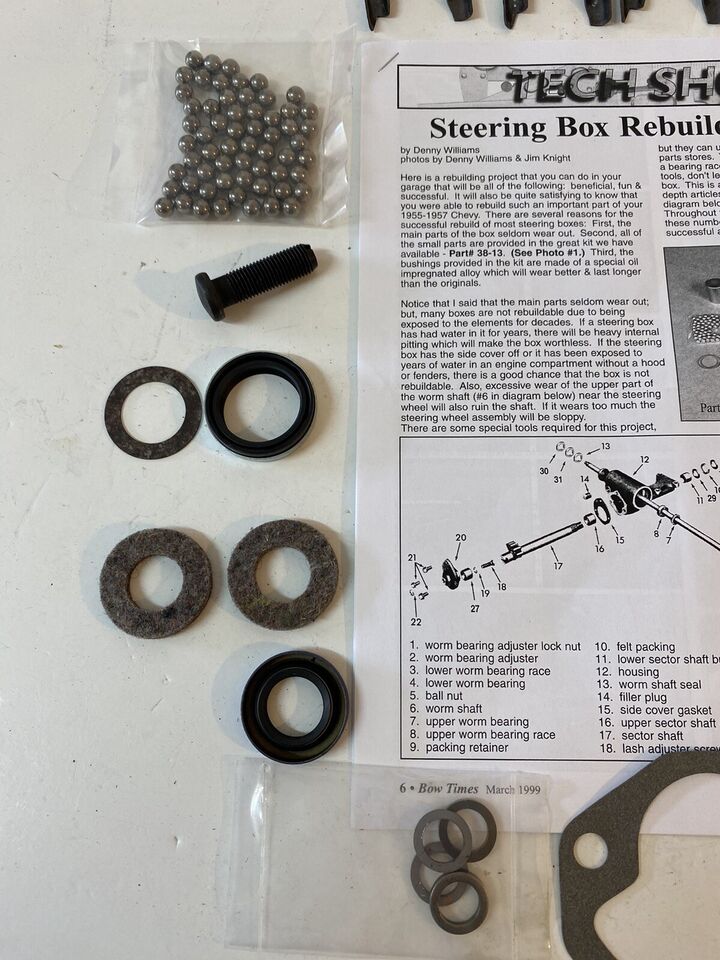 1955 - 1957 CHEVY ALL PASSENGER CAR STEERING BOX OVERHAUL REBUILD KIT