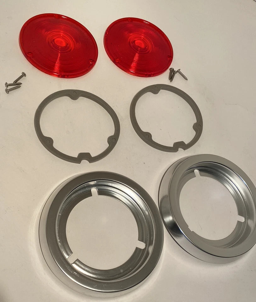 NEW 1958 1959 Chevy GMC Fleetside Tail Light Lens Kit Pair Gaskets Bezel