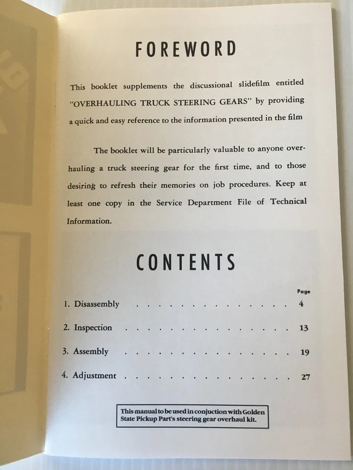 Chevy GMC Truck Steering Rebuild Manual 1947 - 1959