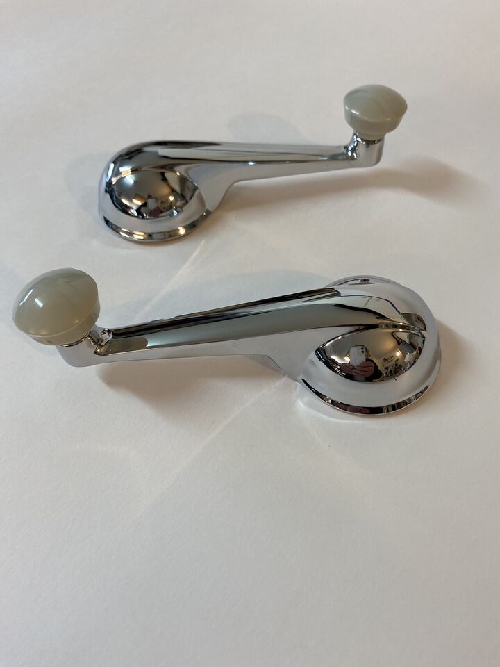 1947 - 1959 Bone Color GMC Pickup Truck Door Window Crank Handles Chrome PAIR