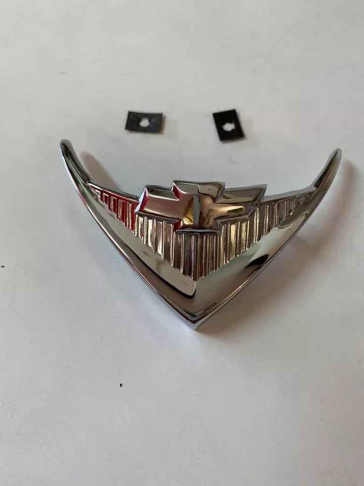 1956 CHEVY NOMAD SHOW CHROME V-8 EMBLEMS UNDER TAIL LAMPS