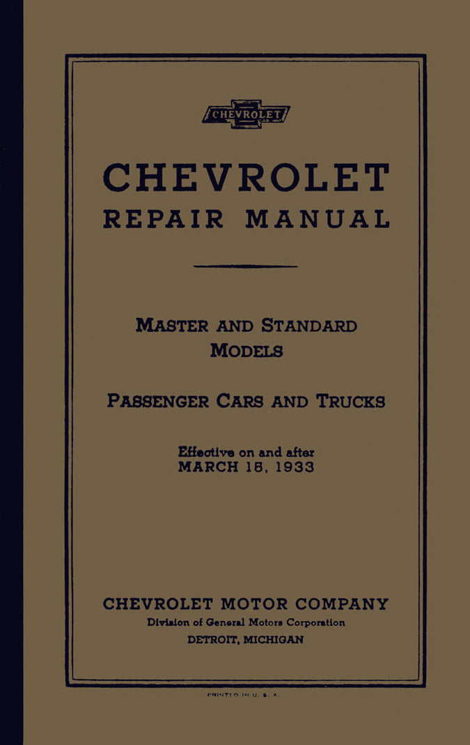 Licensed 1929 -1933 Chevrolet Repair Manual Set Brakes Engine Electrical