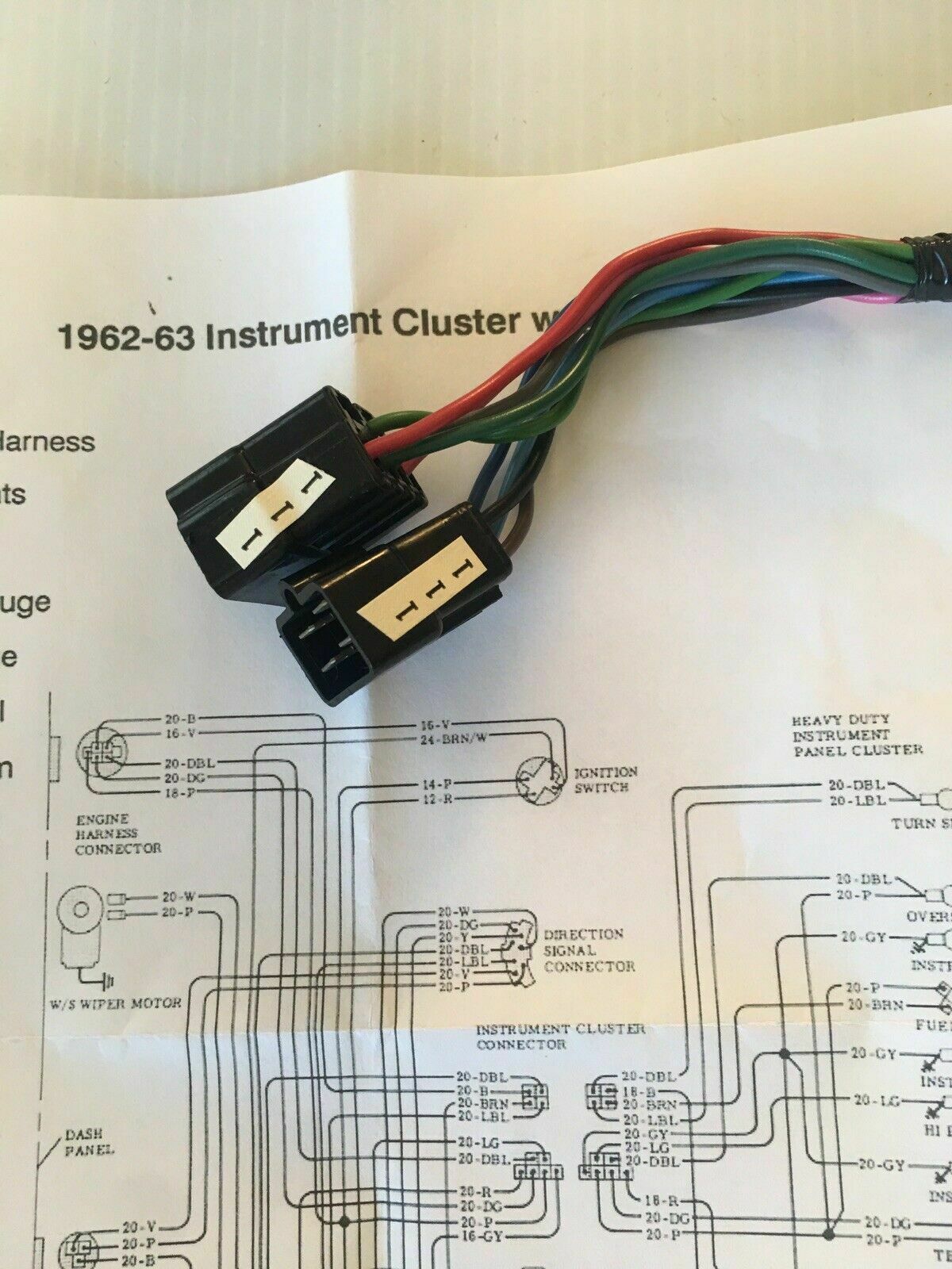 Wiring Harnesses: 1962 - 1963 Chevy Pick Up Truck Dash Instrument Cluster Wiring Harness Gauges