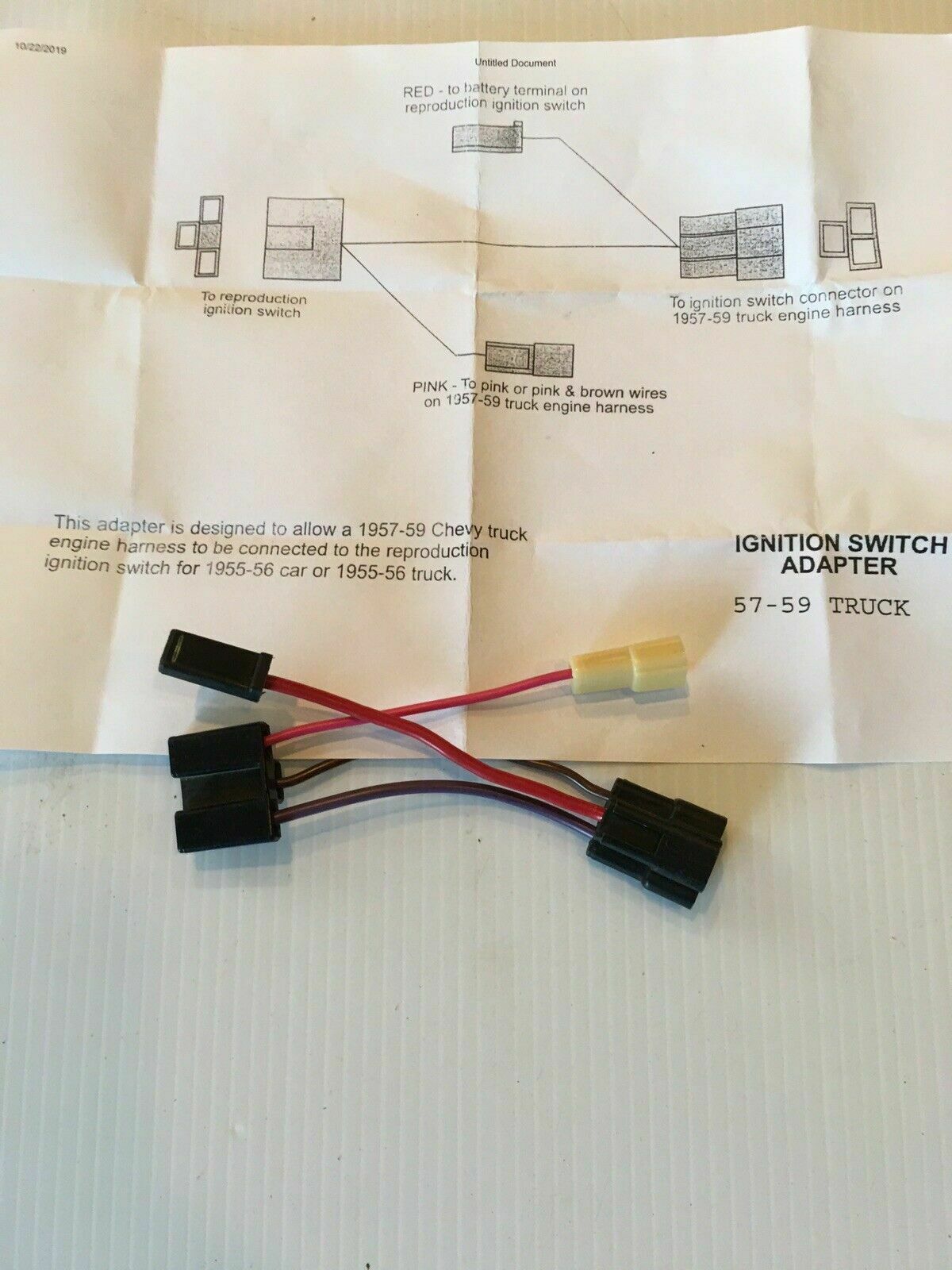 Wiring Harnesses: 1957 1958 1959 CHEVY TRUCK IGNITION SWITCH ADAPTER HARNESS Use With 55 56 IGN Sw