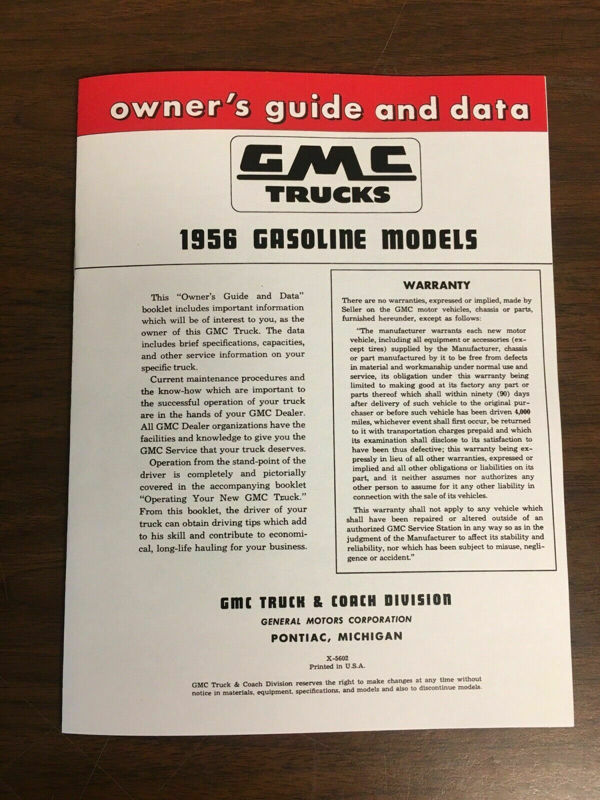 Manuals: 1956 GMC Truck Owner's Guide And Data Manual 13 Page Super Nice And Rare