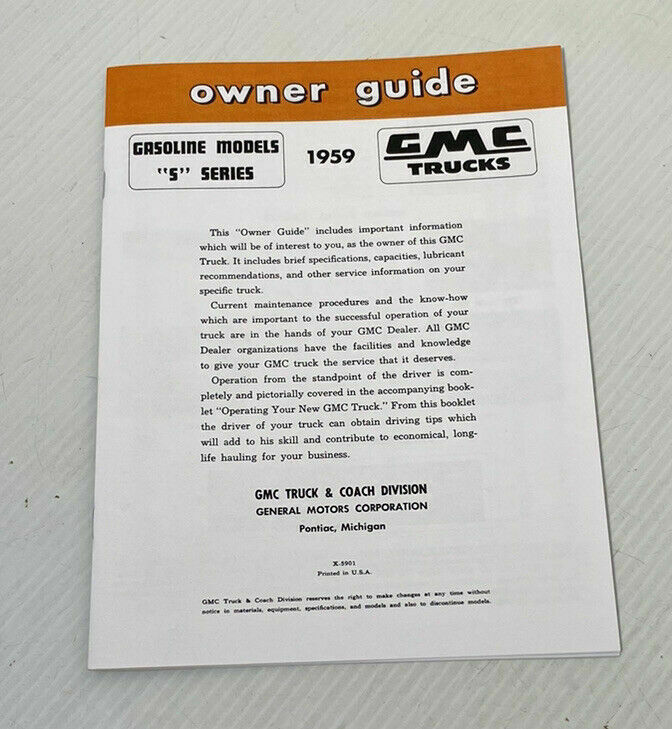 Manuals: 1959 GMC Truck Owner's Guide And Data Manual 16 Page Super Nice And Rare